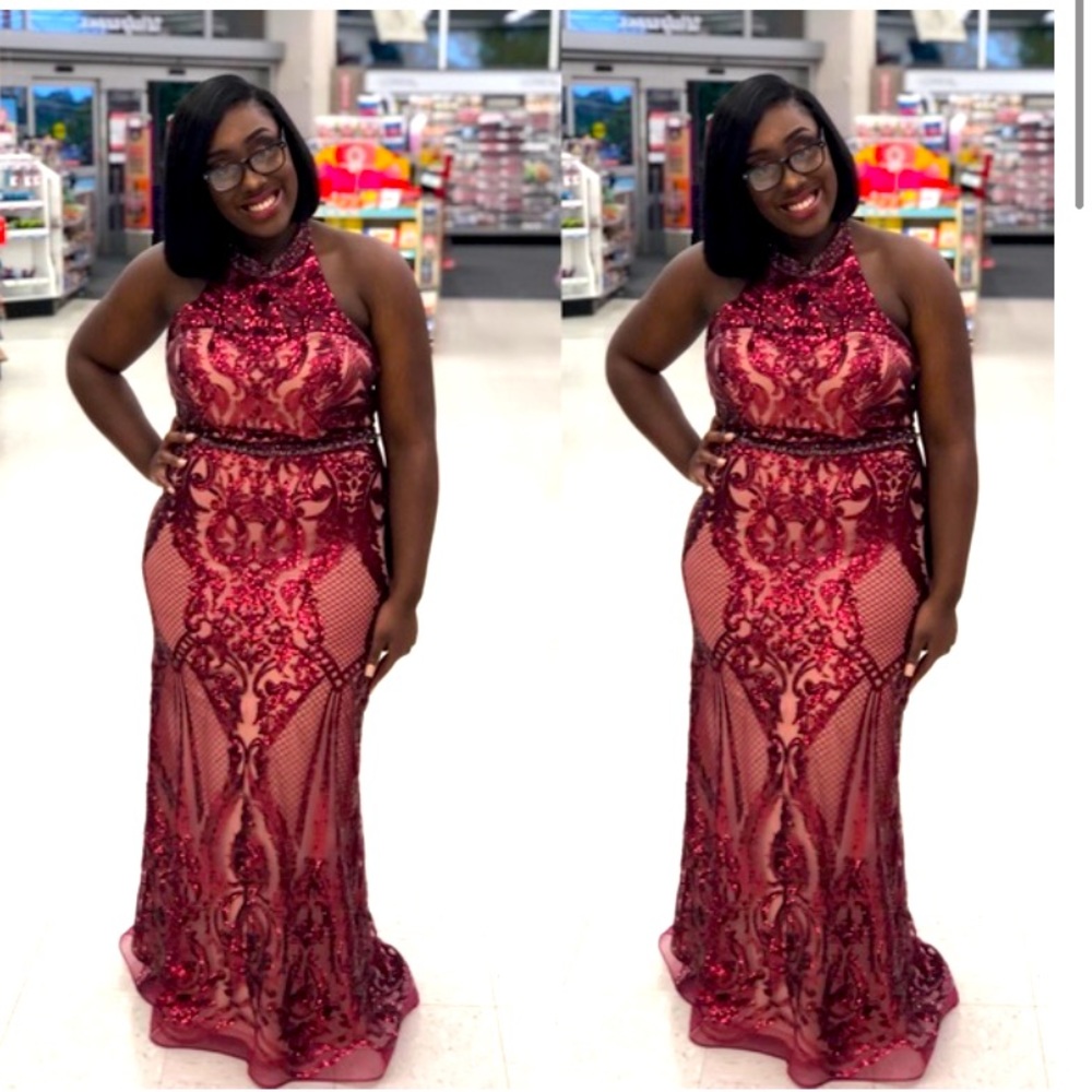 Sequined Open Back Long Prom Dress Formal Gown Size 18